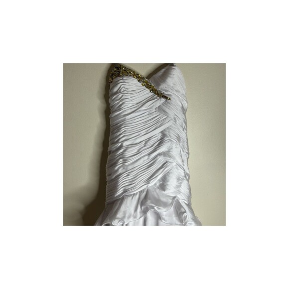 Mac Duggal Couture Dress Womens 18 White 4911H Ruffle Gown Strapless Beaded Prom - Picture 3 of 11